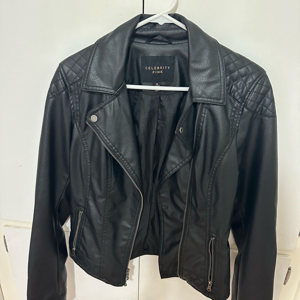 Celebrity Pink Quilted Black Leather Jacket